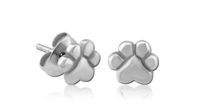 SURGICAL STEEL EAR BULLDOG PAW STUDS PAIR - JEWELRY