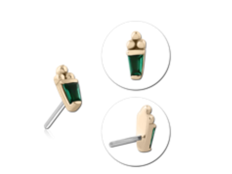 14K GOLD JEWELED ATTACHMENT TITANIUM THREADLESS PIN