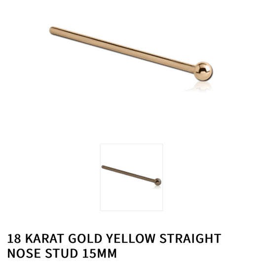 18k GOLD BALL - STRAIGHT NOSE STUD JEWELRY