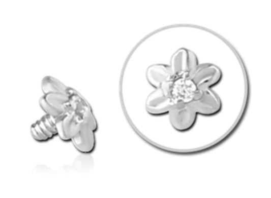14K WHITE GOLD JEWELED FLOWER FOR 1.2MM JEWELRY